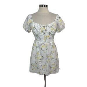 Hollister Dress Women's M White Floral Back Cut Out Baby Doll Mini Milkmaid Y2k